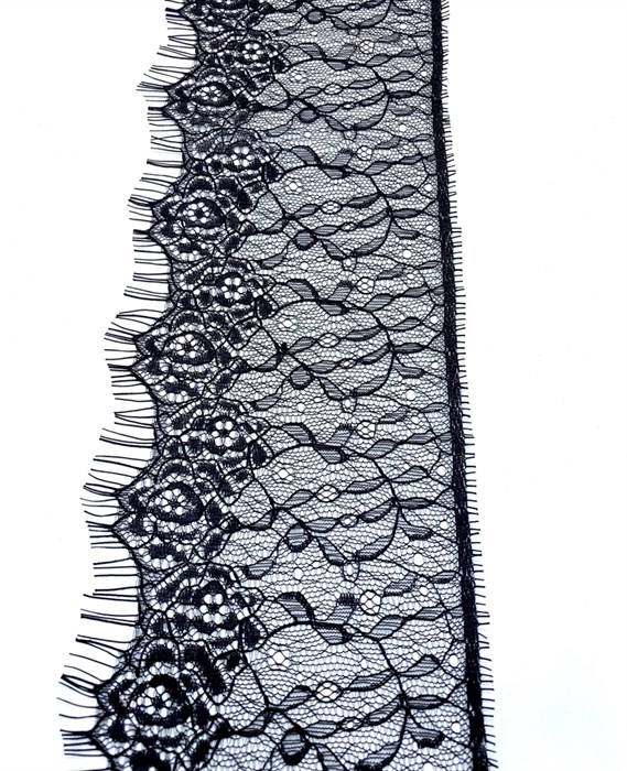 Кружево "реснички" арт.KRK-7082-1 шир.95мм цв.черный уп.3м - фото 247562