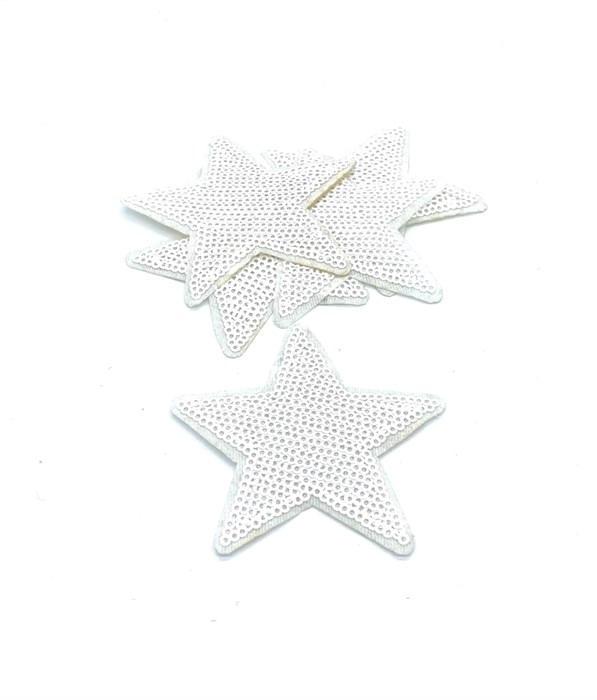 Термоаппликации с пайетками арт.KT #4-344 Звезда белый 78х75мм уп.5 шт 304090 - фото 248625