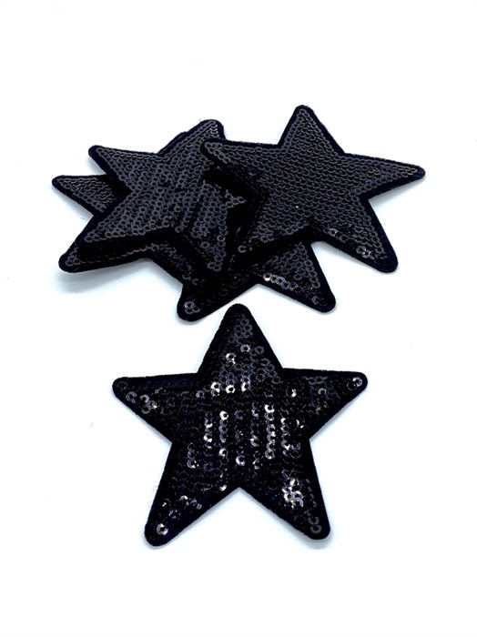Термоаппликации с пайетками арт.KT #4-343 Звезда черный 78х75мм уп.5 шт - фото 248626
