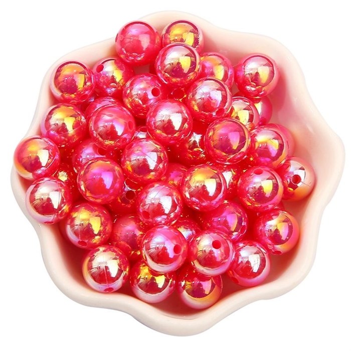 Бусины круглые пластик 10 мм арт.BPPK цв.ярко-розовый AB (30 шт) - фото 250646