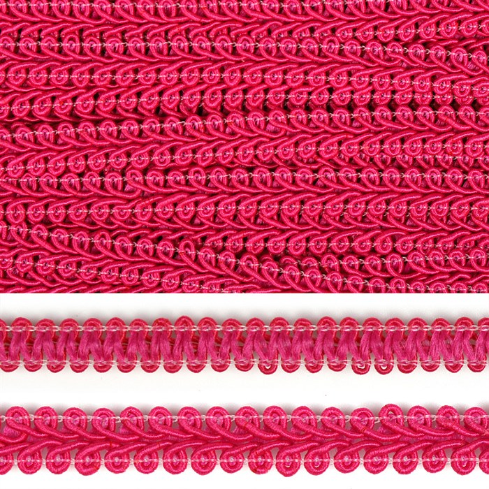 Тесьма TBY Шанель плетеная шир.12мм 0384-0016 цв.130 малиновый уп.18,28м - фото 251396