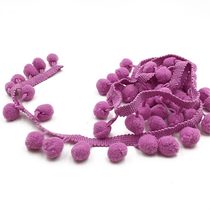 Тесьма с помпонами арт.TPK шир.20-25мм цв.сиреневый уп.8м 306265 - фото 251772