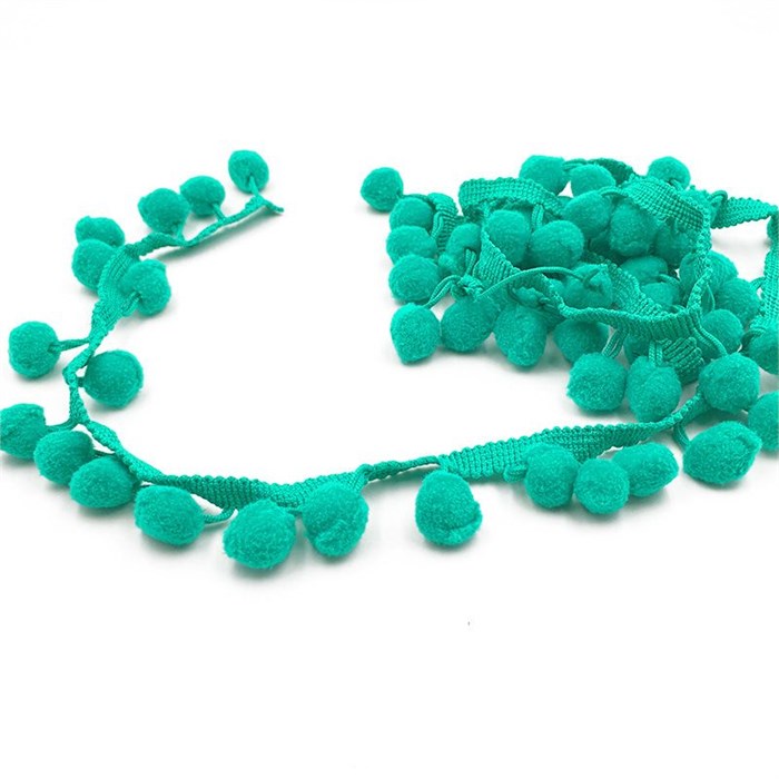 Тесьма с помпонами арт.TPK шир.20-25мм цв.бирюзовый уп.8м 306267 - фото 251774