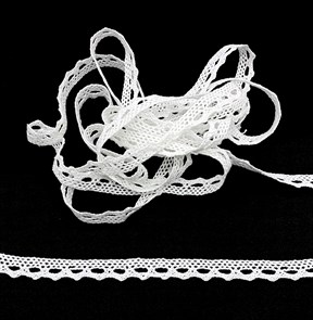 Кружево вязаное хлопковое арт.KHK-005-1 шир.10мм цв.белый уп.10м