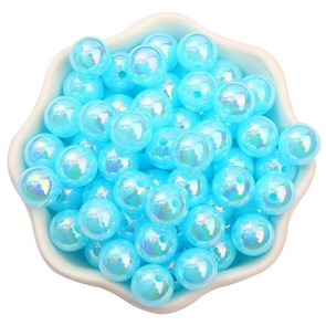 Бусины круглые пластик 10 мм арт.BPPK цв.ярко-голубой AB (30 шт)